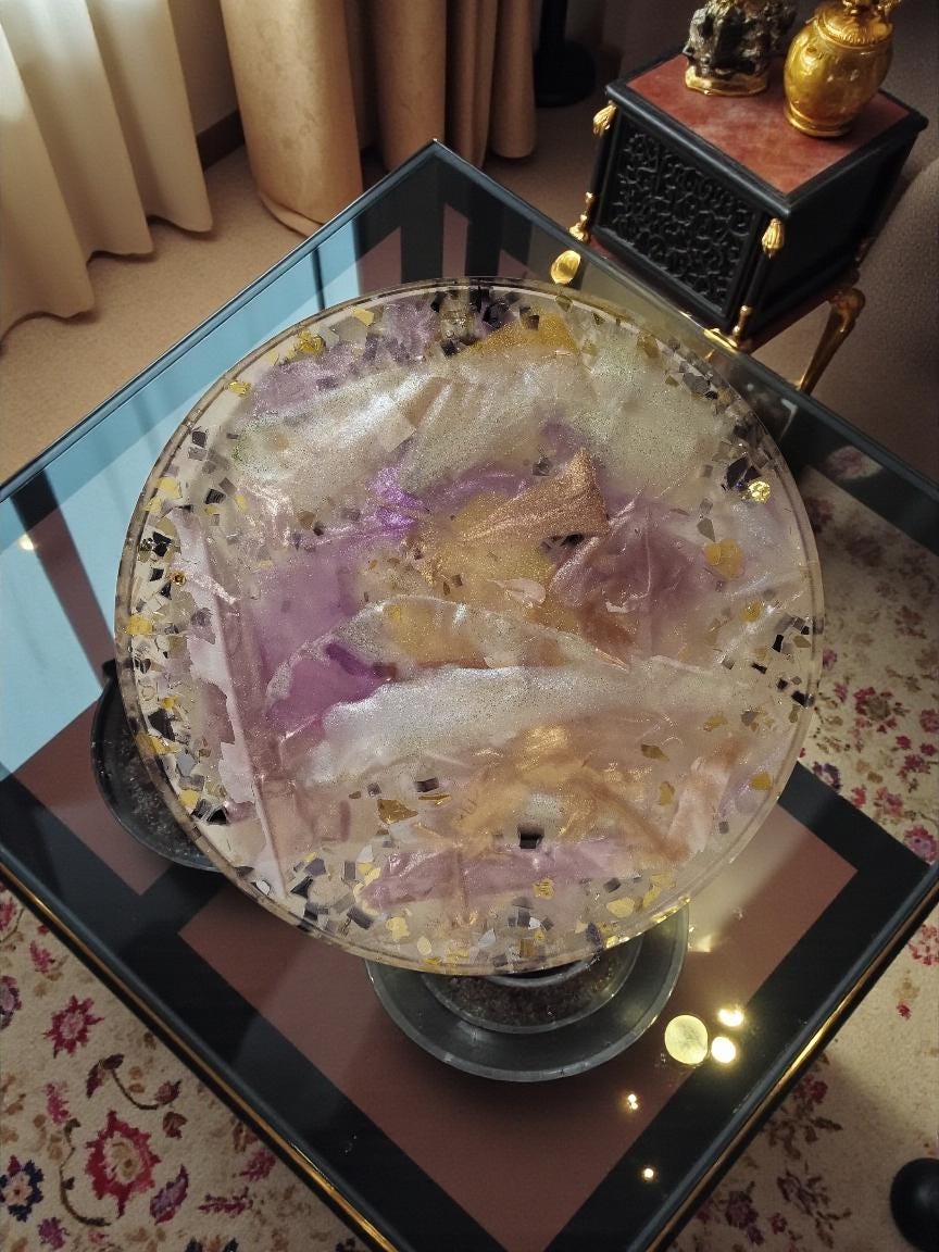 3D Resin Tray, Metallic White Gold Purple, Crystal Home Decor
