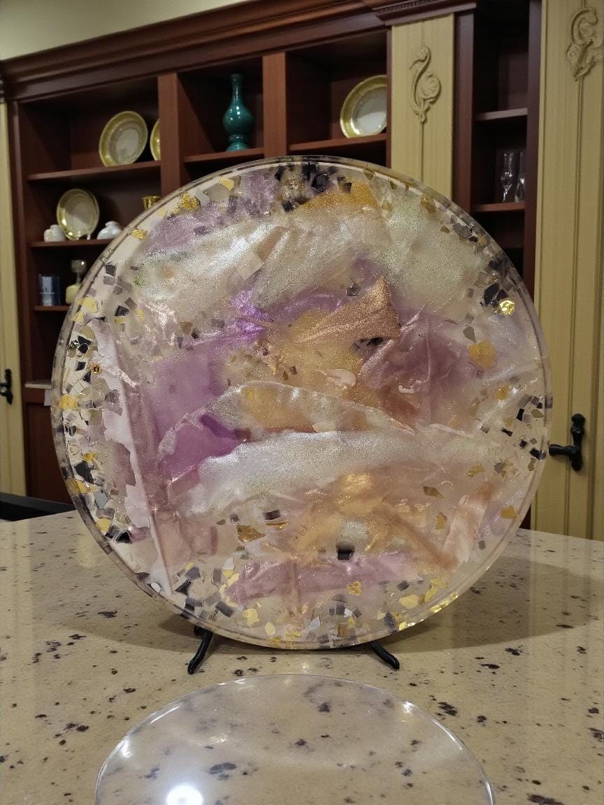 3D Resin Tray, Metallic White Gold Purple, Crystal Home Decor