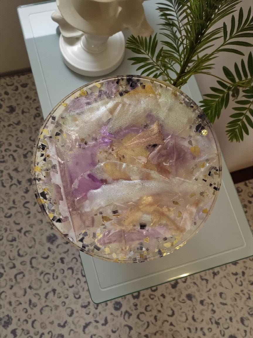 3D Resin Tray, Metallic White Gold Purple, Crystal Home Decor