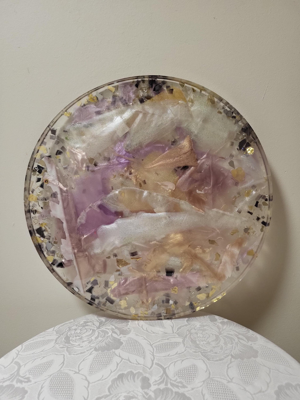 3D Resin Tray, Metallic White Gold Purple, Crystal Home Decor