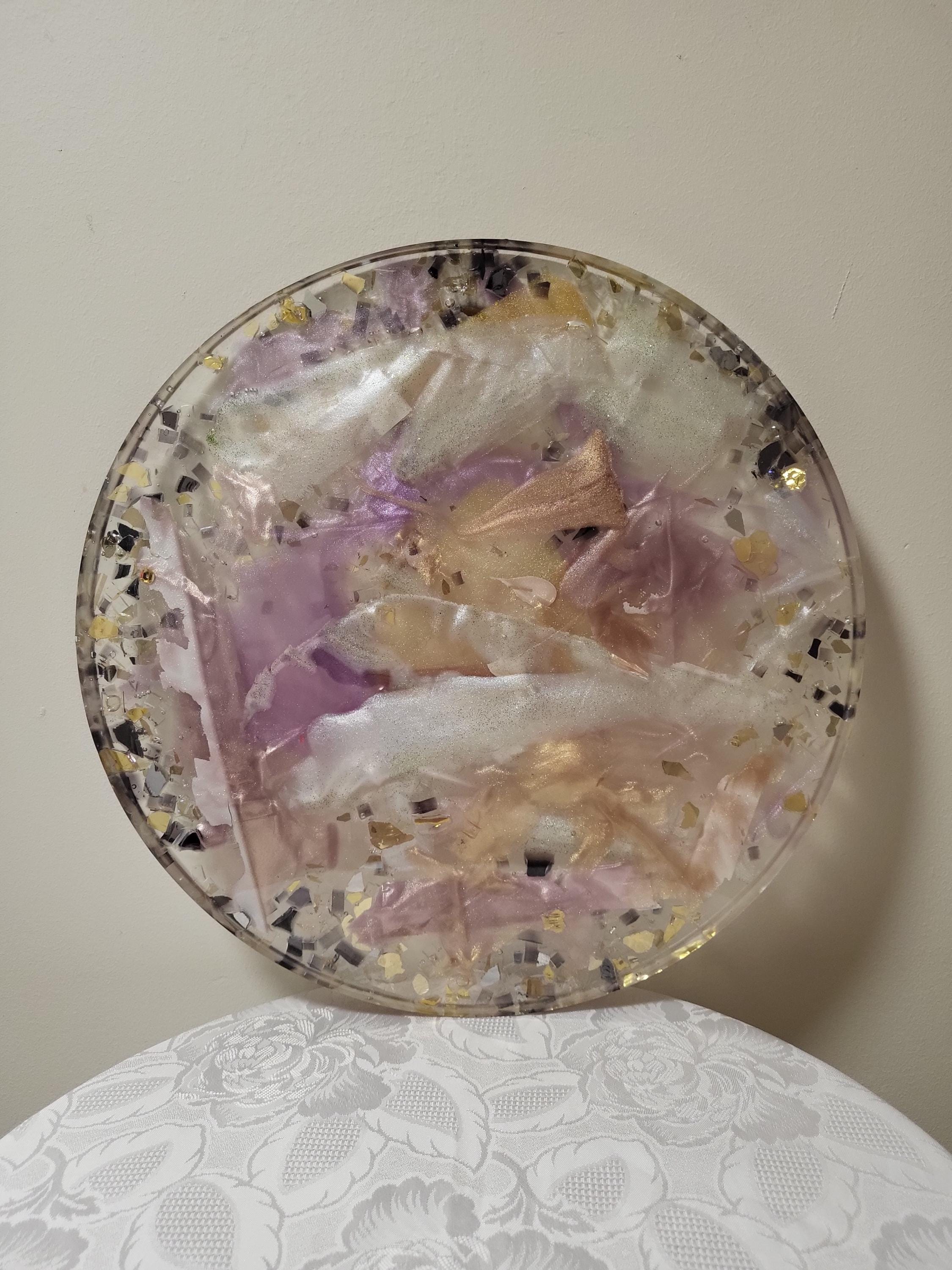 3D Resin Tray, Metallic White Gold Purple, Crystal Home Decor