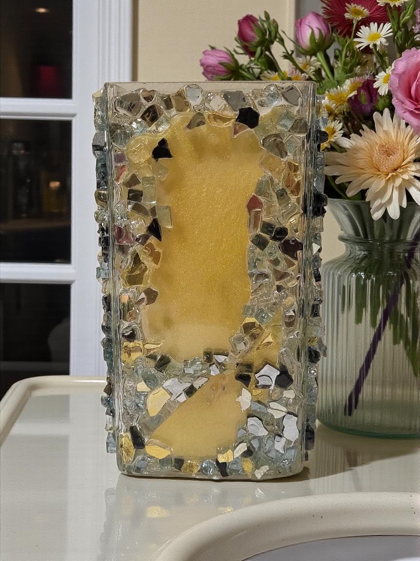 Black/Gold/Clear Crystallized Glass Vase - Glam Square Flower Display