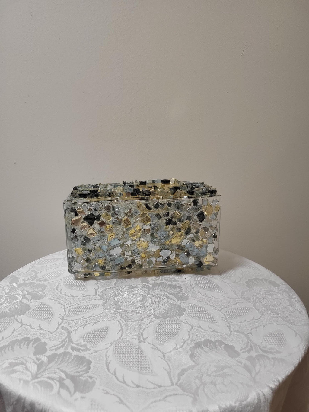 Black/Gold/Clear Crystallized Glass Vase - Glam Square Flower Display