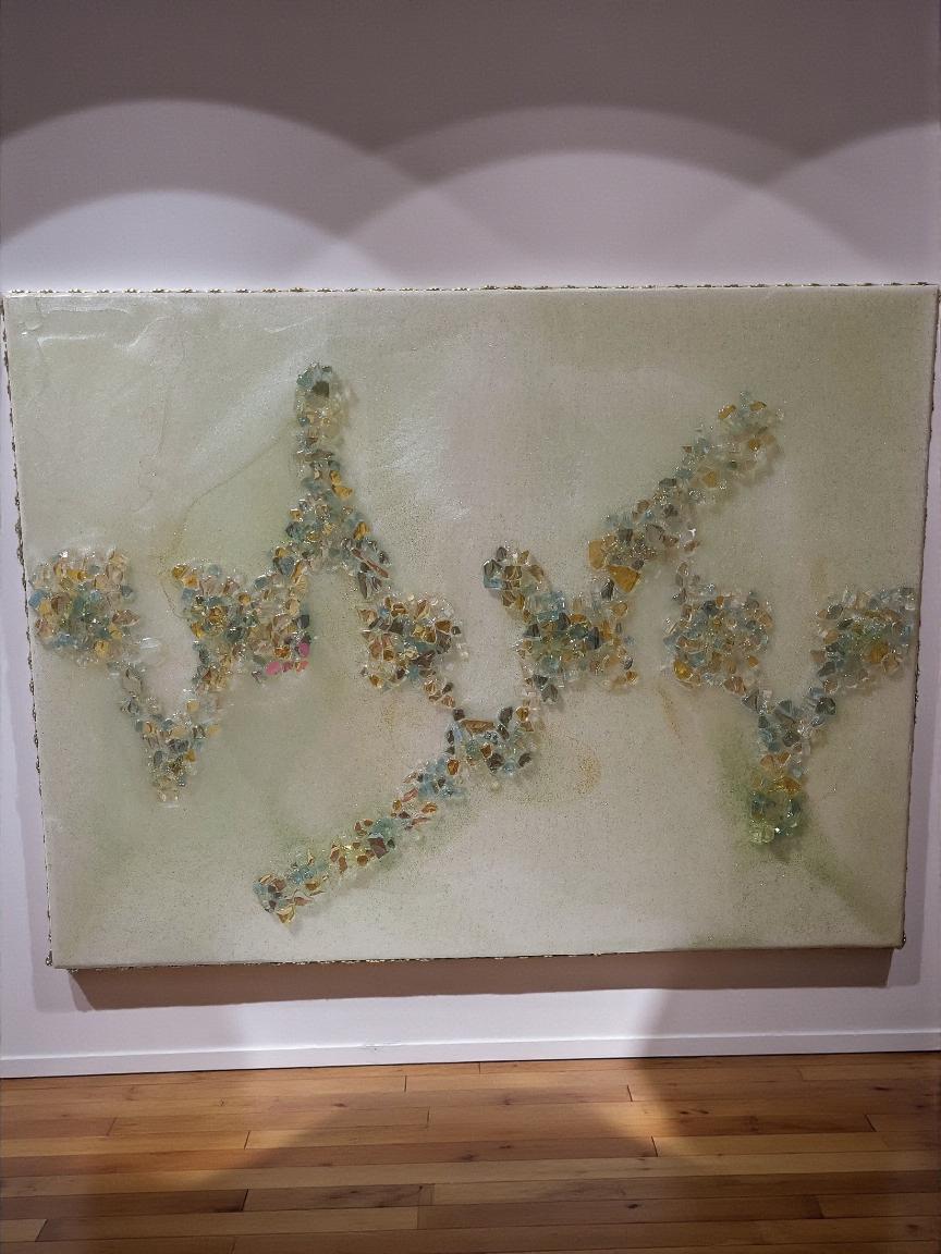3D Abstract Crystal/Resin Canvas Painting, Gold/Green/Clear Artwork (18x24)