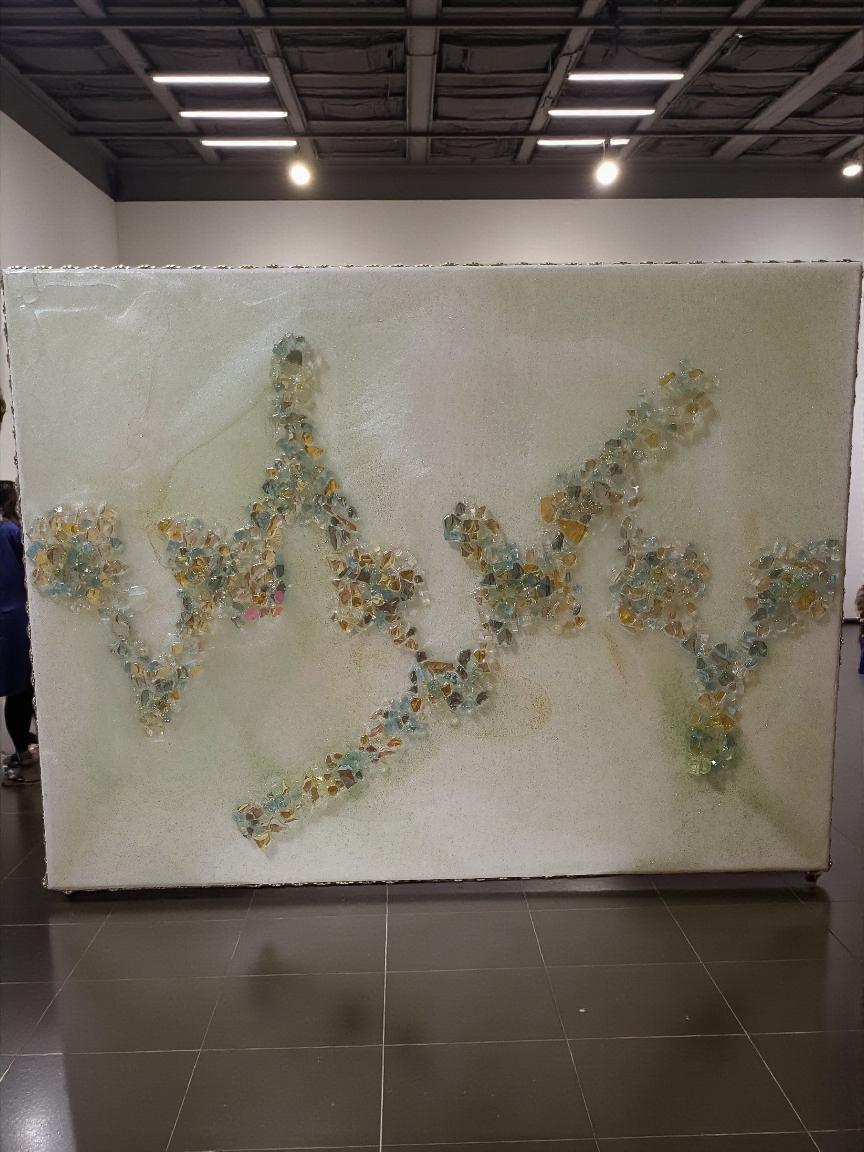 3D Abstract Crystal/Resin Canvas Painting, Gold/Green/Clear Artwork (18x24)
