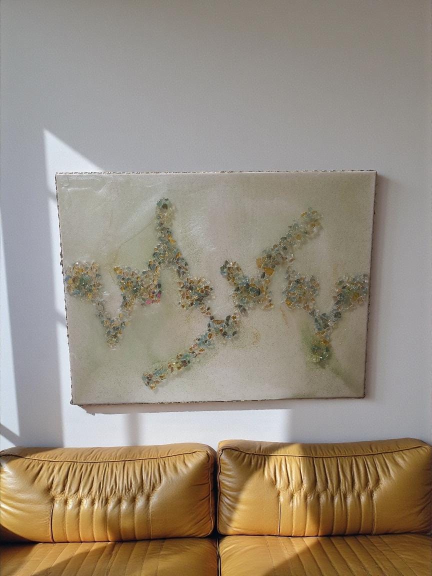 3D Abstract Crystal/Resin Canvas Painting, Gold/Green/Clear Artwork (18x24)