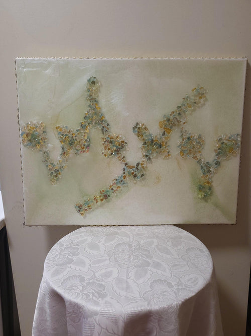 3D Abstract Crystal/Resin Canvas Painting, Gold/Green/Clear Artwork (18x24)