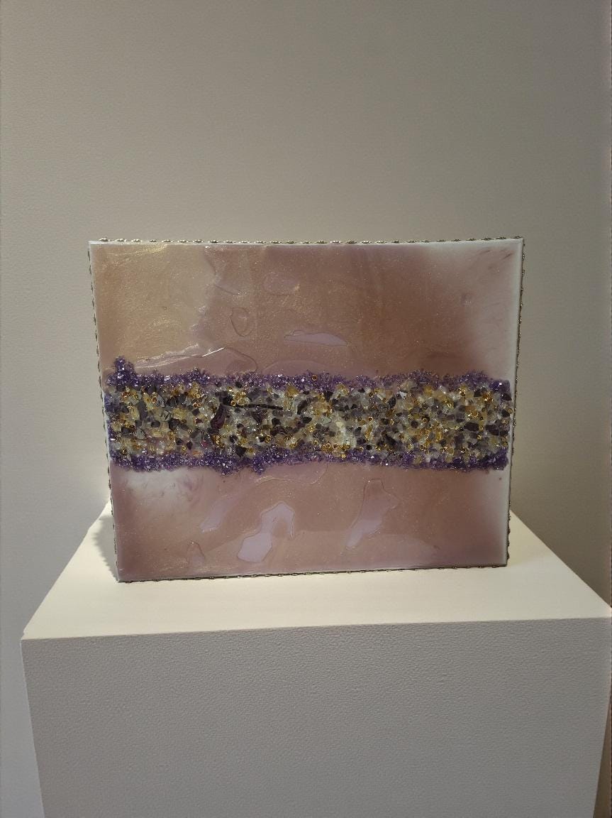 3D Abstract Crystal/Resin Canvas Painting, Gold/Purple/Clear Artwork (16x20) SET OF 2 PIECES