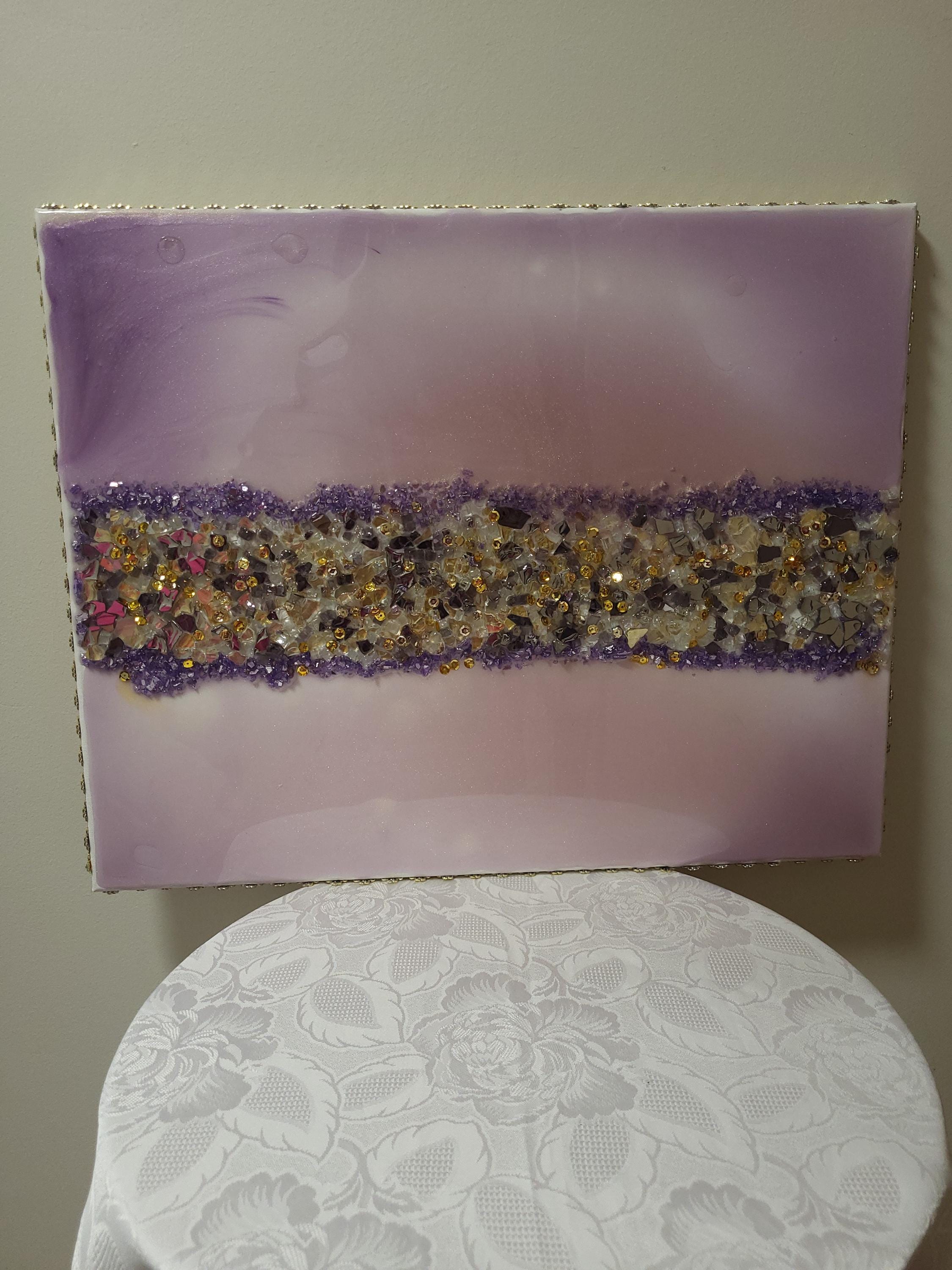 3D Abstract Crystal/Resin Canvas Painting, Gold/Purple/Clear Artwork (16x20) SET OF 2 PIECES