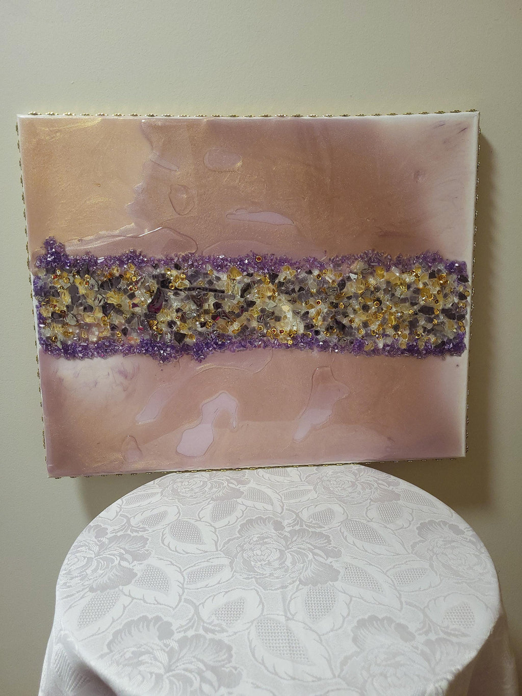 3D Abstract Crystal/Resin Canvas Painting, Gold/Purple/Clear Artwork (16x20) SET OF 2 PIECES
