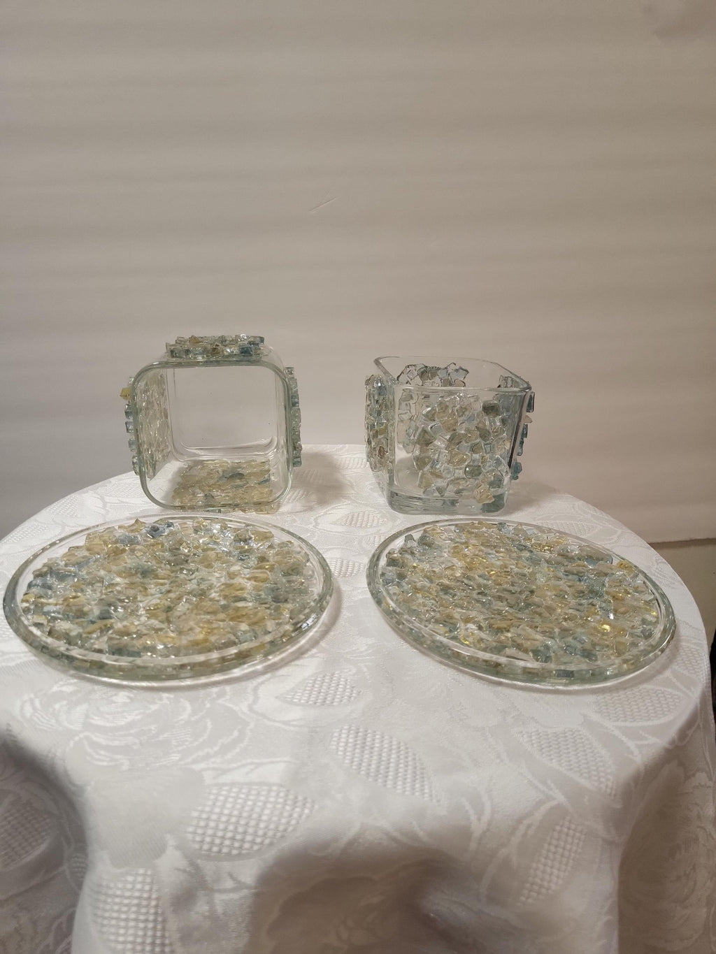 Blue/Gold Crystallized Votive Candle Holders - Handcrafted 3D Pair
