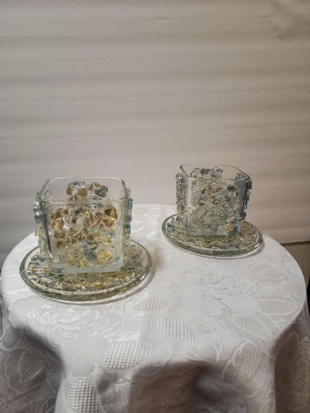 Blue/Gold Crystallized Votive Candle Holders - Handcrafted 3D Pair