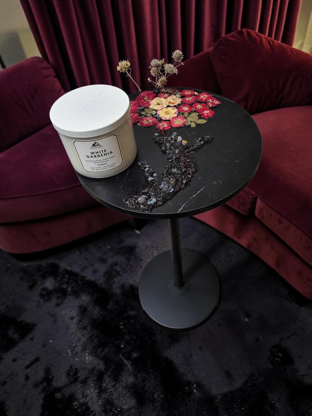 3D Resin Floral Stylish Rose Artwork Table with Crystals: Accent Decor