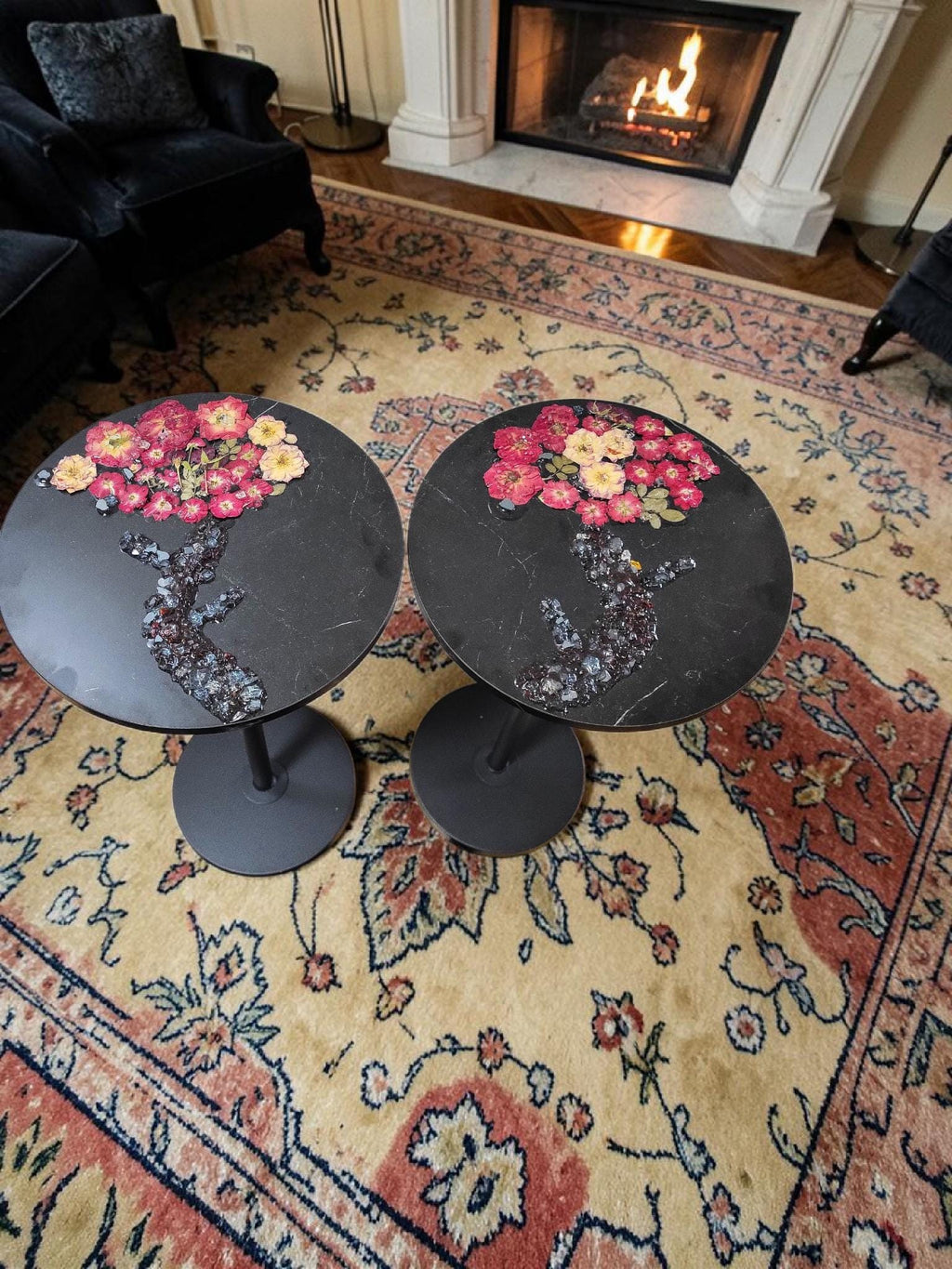 3D Resin Floral Stylish Rose Artwork Table with Crystals: Accent Decor