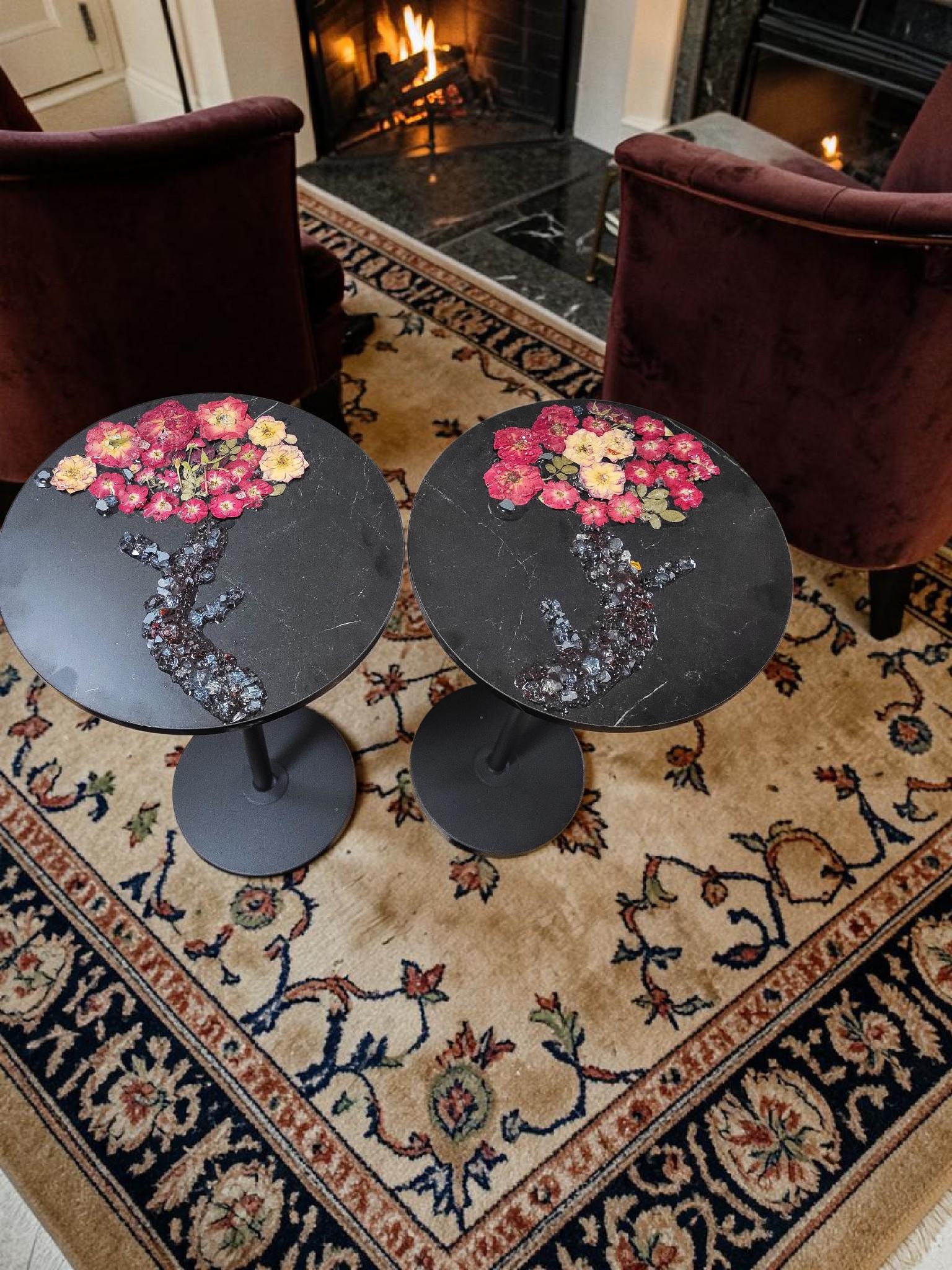 3D Resin Floral Stylish Rose Artwork Table with Crystals: Accent Decor
