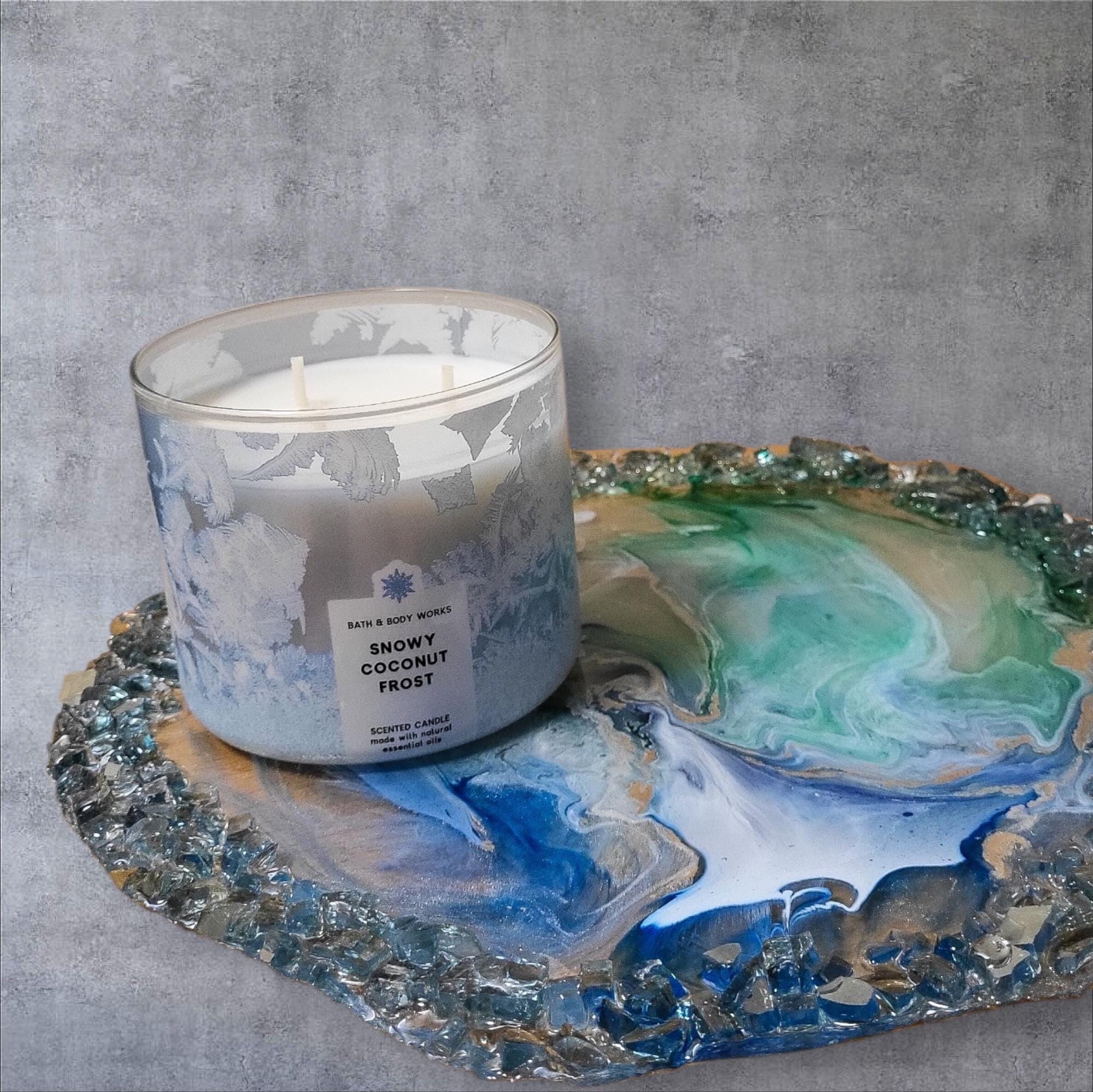 3D Resin Tray with Blue Crystals, Swirl Colors Home Decor