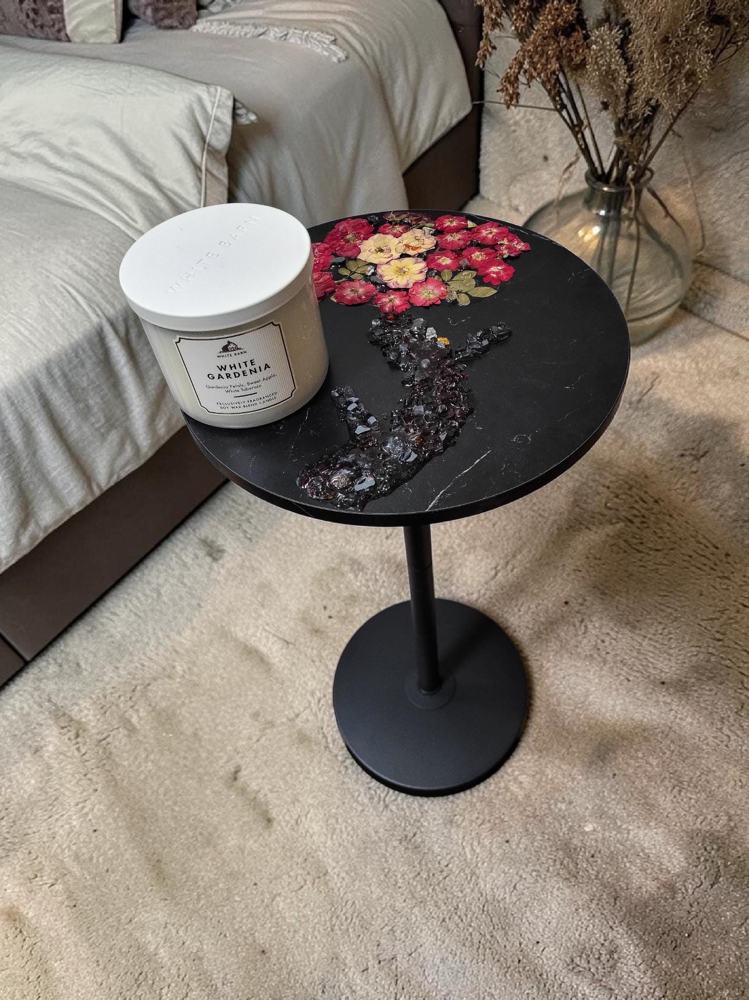 3D Resin Floral Stylish Rose Artwork Table with Crystals: Accent Decor
