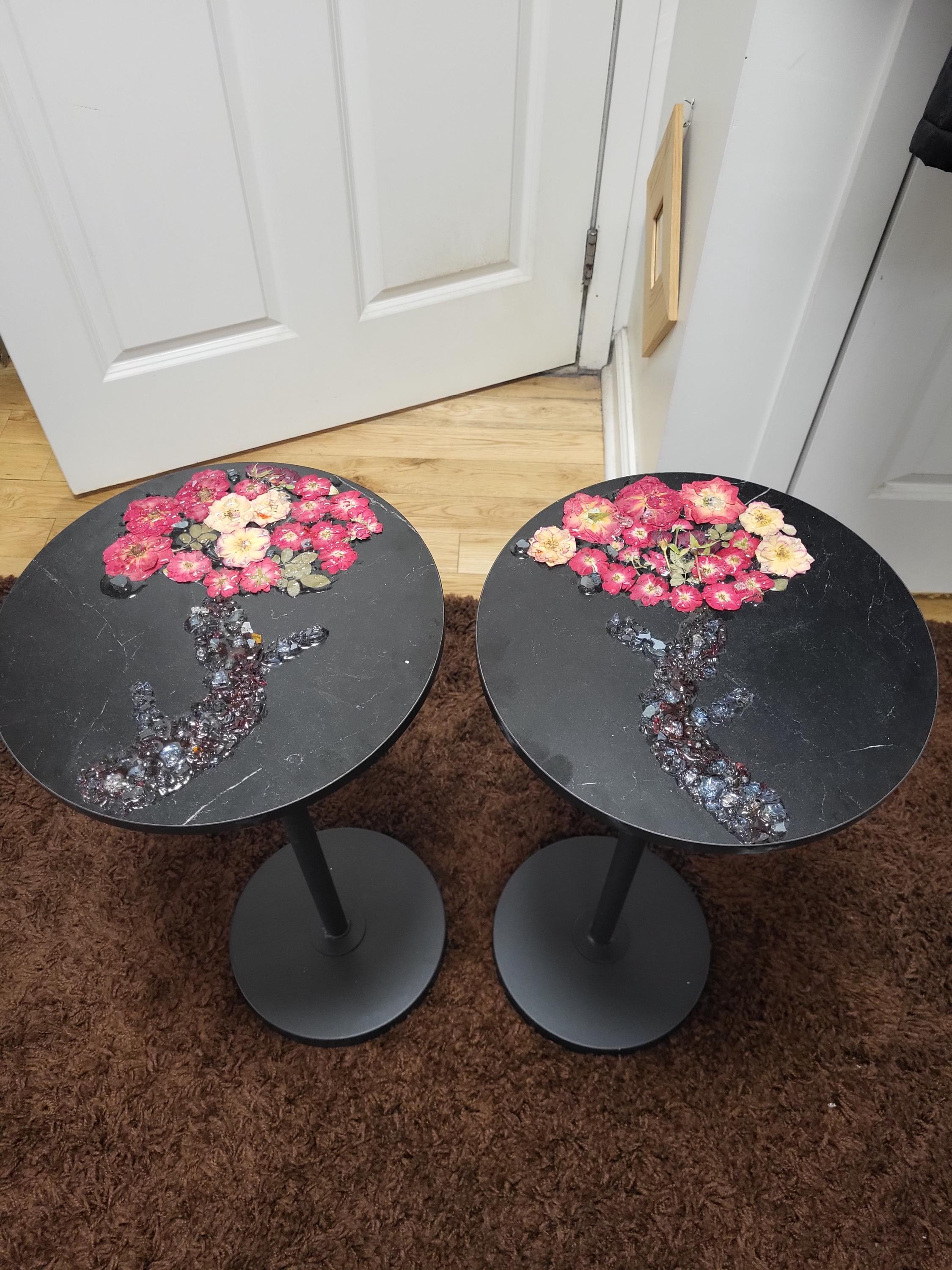 3D Resin Floral Stylish Rose Artwork Table with Crystals: Accent Decor
