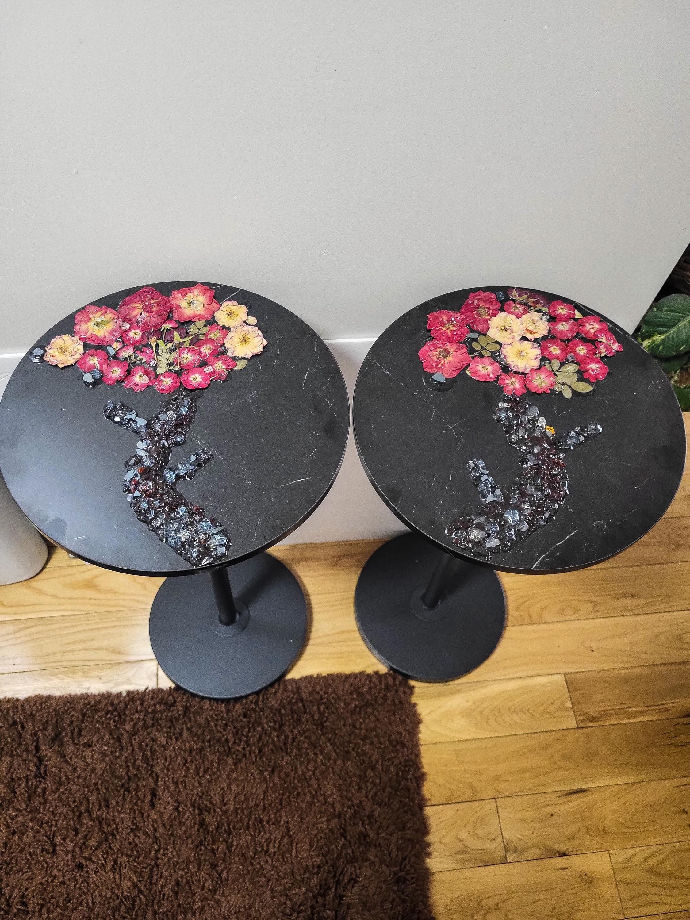 3D Resin Floral Stylish Rose Artwork Table with Crystals: Accent Decor