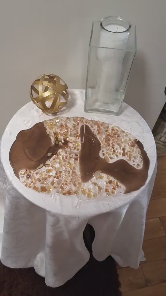 Hand-Designed 3D Crystal Resin Tray - Metallic Brown & Gold Decor