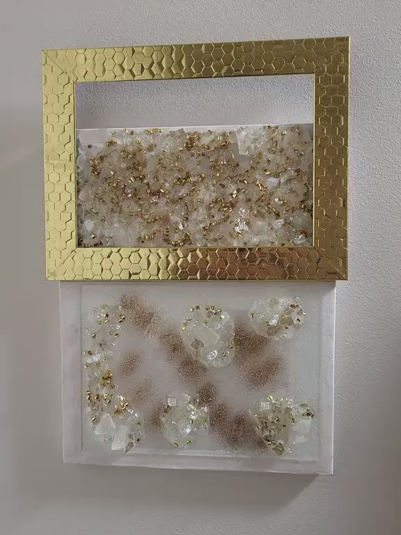 Hand-Designed Gold Crystallized 3D Abstract Artwork Size 6x11