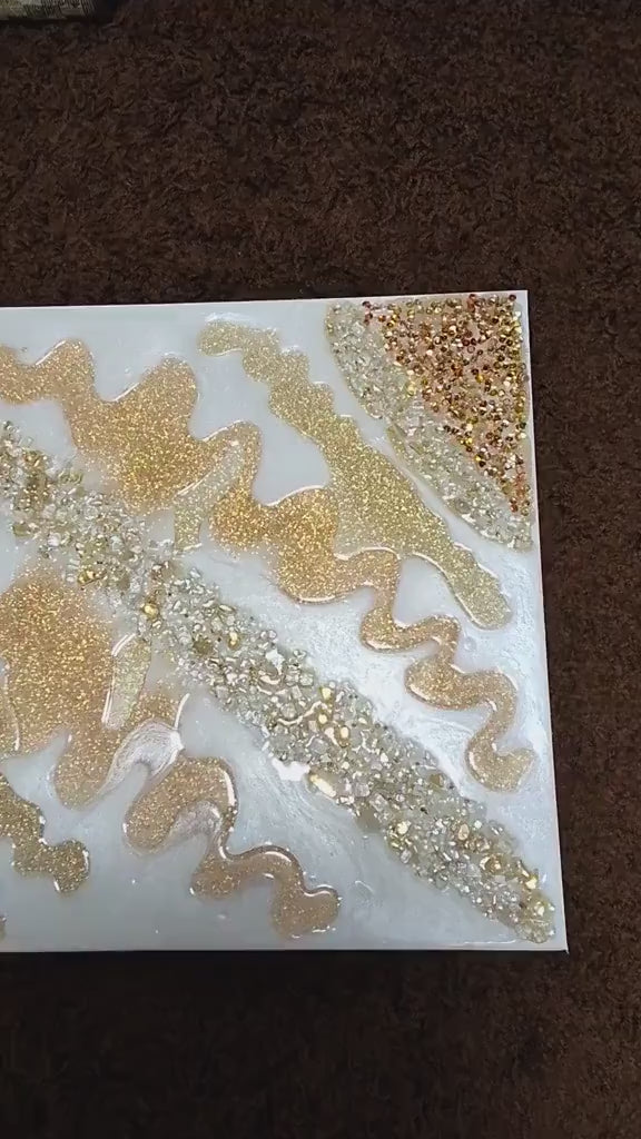 3D Resin Artwork, Gold Metallic Crystals, Hanging Decor. Size 20x30