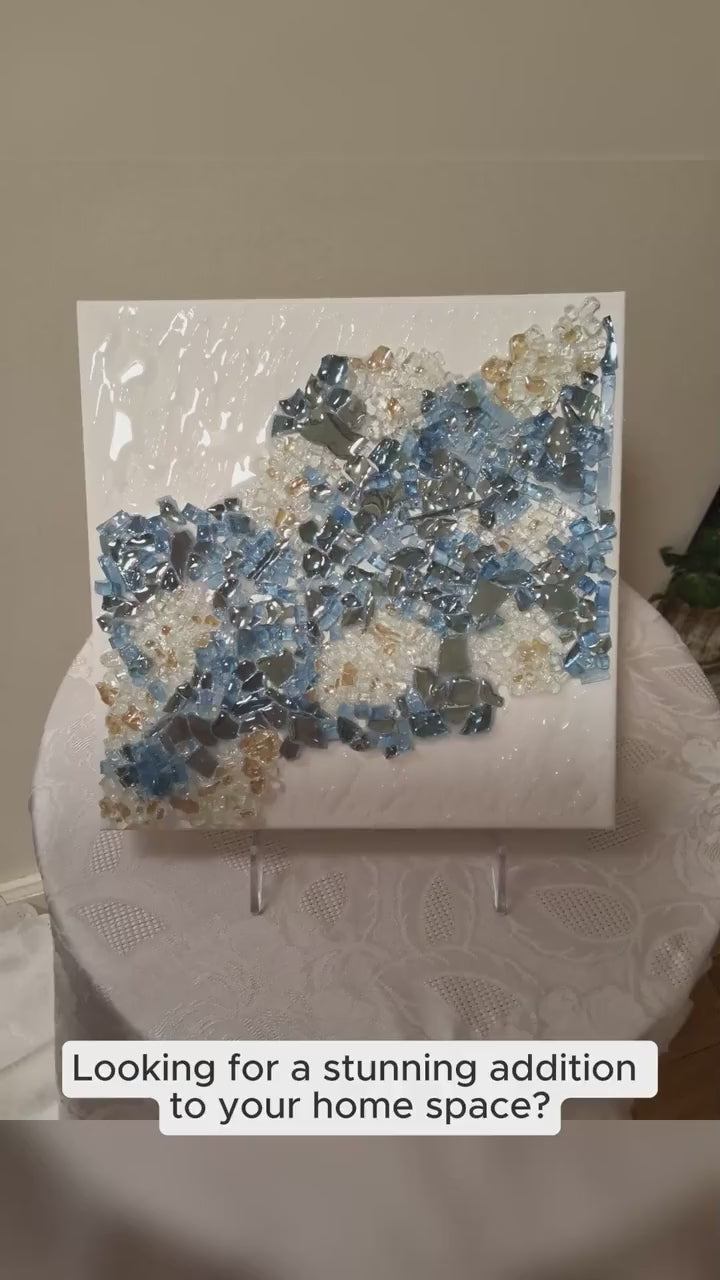 3D Crystal Resin Artwork – Blue and Clear Home Decor (10x10)