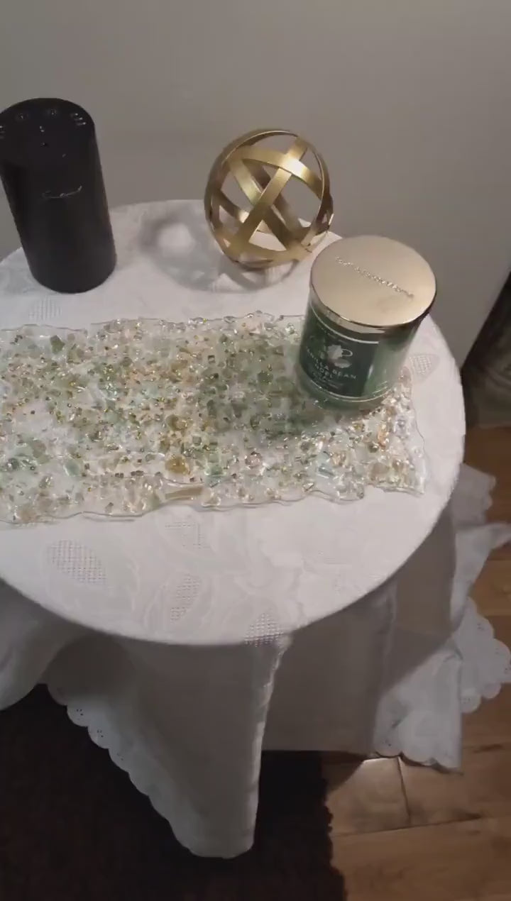 Hand-Designed Crystallized Tray, Light Green Acrylic Decor