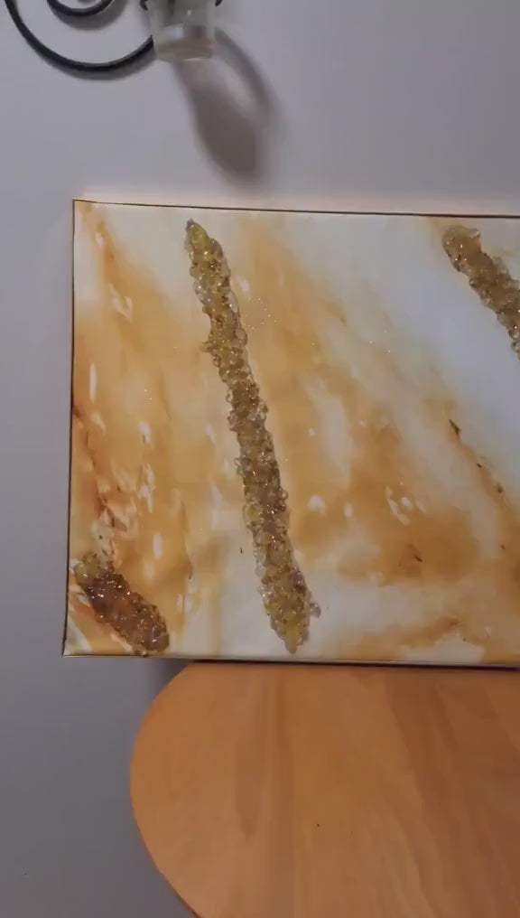 3D Abstract Canvas Art, Yellow White Gold Crystallized Decor (16x20 inches)