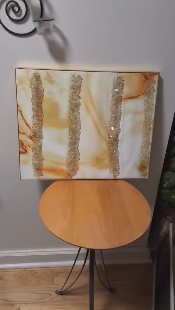 3D Abstract Artwork: Gold Crystallized Decor, 16x20 Canvas