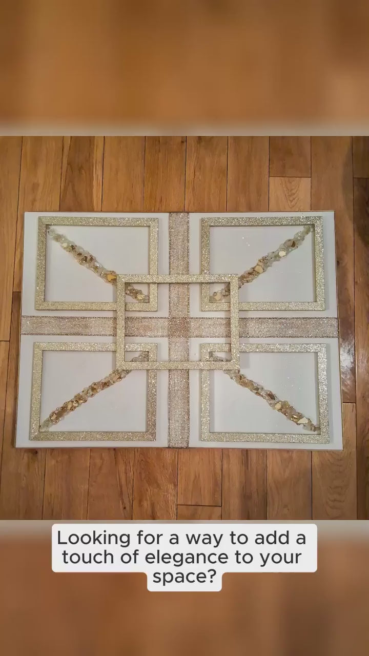 3D Gold Crystallized Abstract Artwork - Elegant Geometric Decor (18x24)