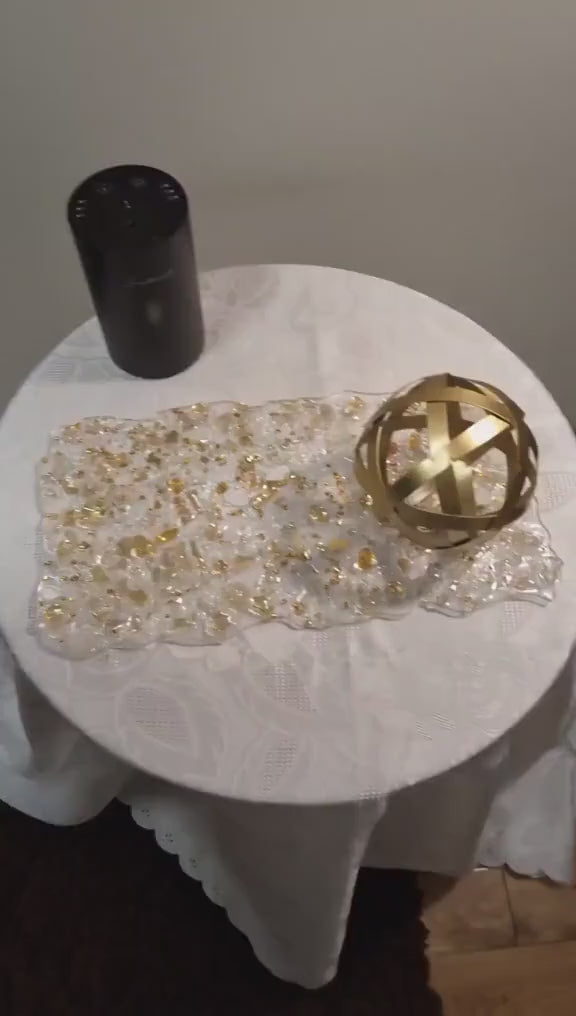 Hand-Designed Elegant Crystallized Tray, Gold Color & Encased Crystals