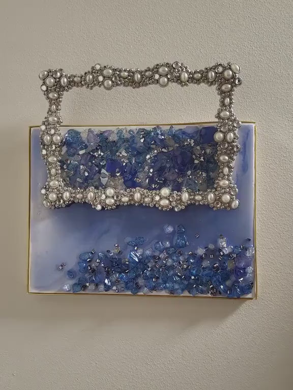 Hand Designed 3D Blue Crystal Artwork, Hanging Ornament Decor