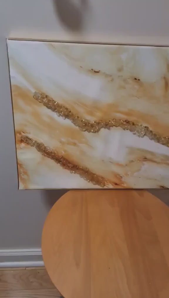 3D Abstract Canvas Art, Gold Crystallized Decor (16x20 Inches)