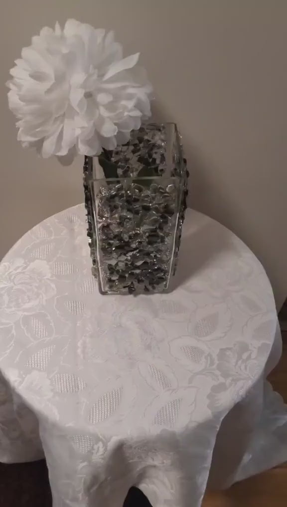 Black Crystallized Glass Vase - Glam Square Flower Display