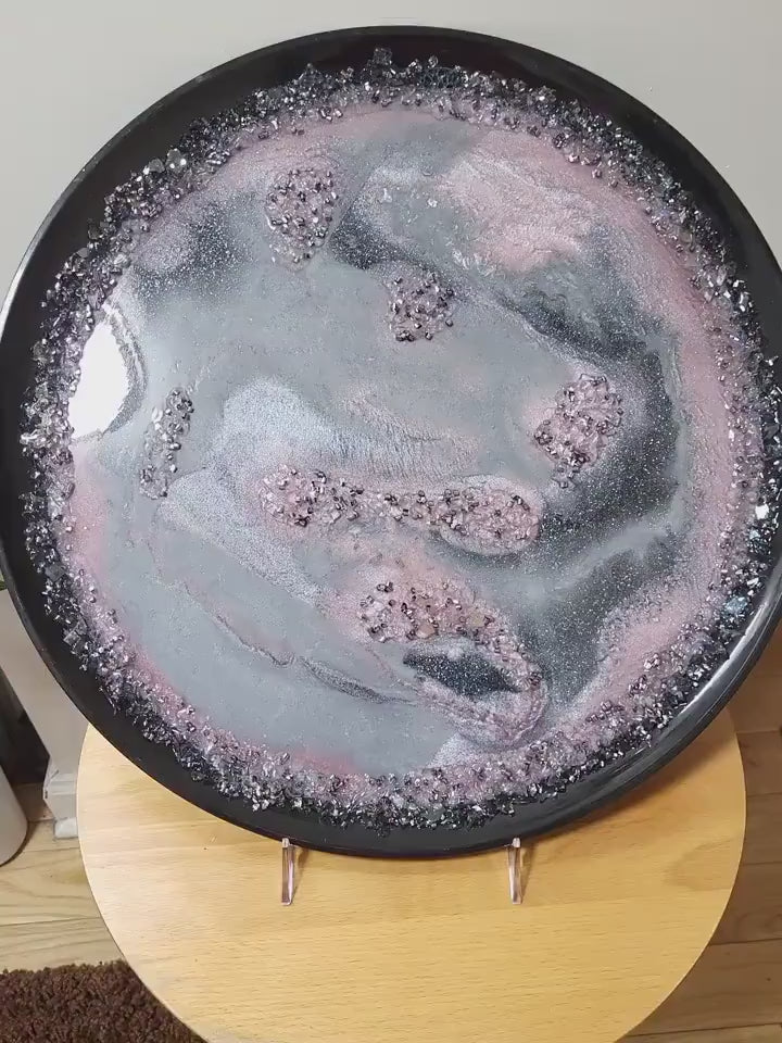 Crystalline Resin Tray - Metallic Pink, Gray & White Home Decor