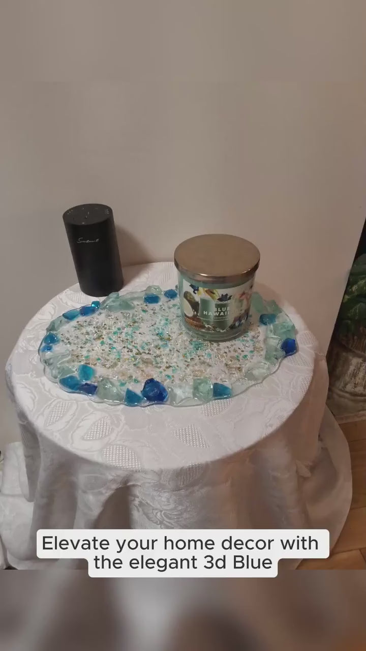 3D Blue & Aqua Stone Trinket Tray - Crystal Home Decor