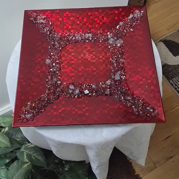 Red Crush Glass Crystal Charger Plate – Holiday Display, 13x13 Elegant Design