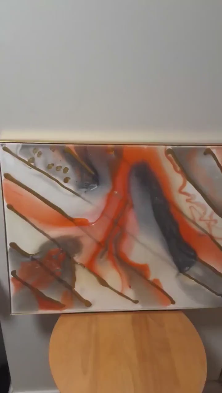 3D Abstract Canvas Painting, Orange Gold Grey White, 18x24 Hand-Designed Artwork