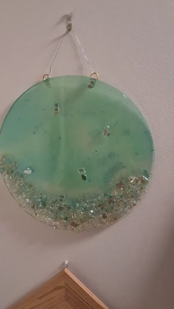 Hand-Designed Elegant 3D Home Decor Collection Aquamarine Green with Crystals 12x12 Size for Hanging