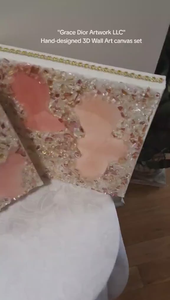 3D Rose Crystal Resin Artwork: Elegant Home Decor. Size 12x12 and 10x10, SET OF 2