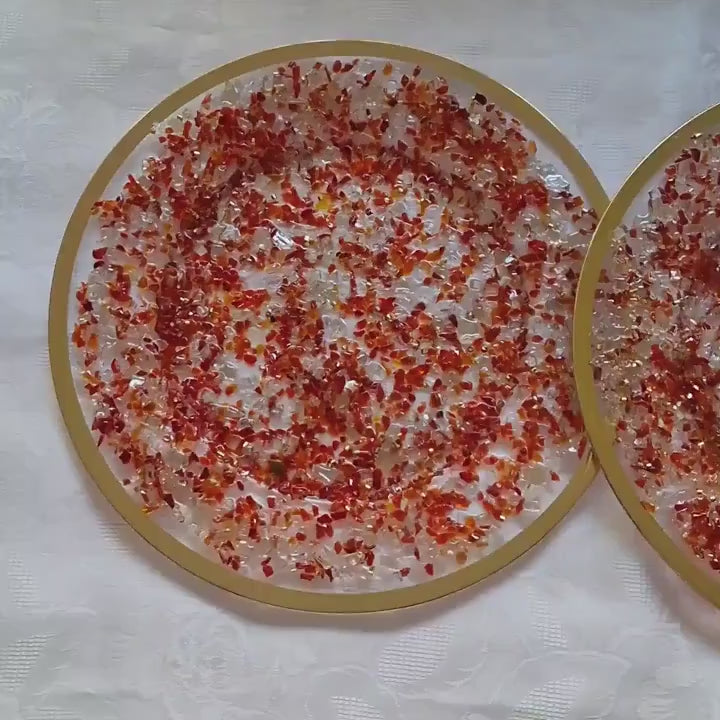 Red Resin Crystallized Charger Plate, Wedding Anniversary Holiday Decor