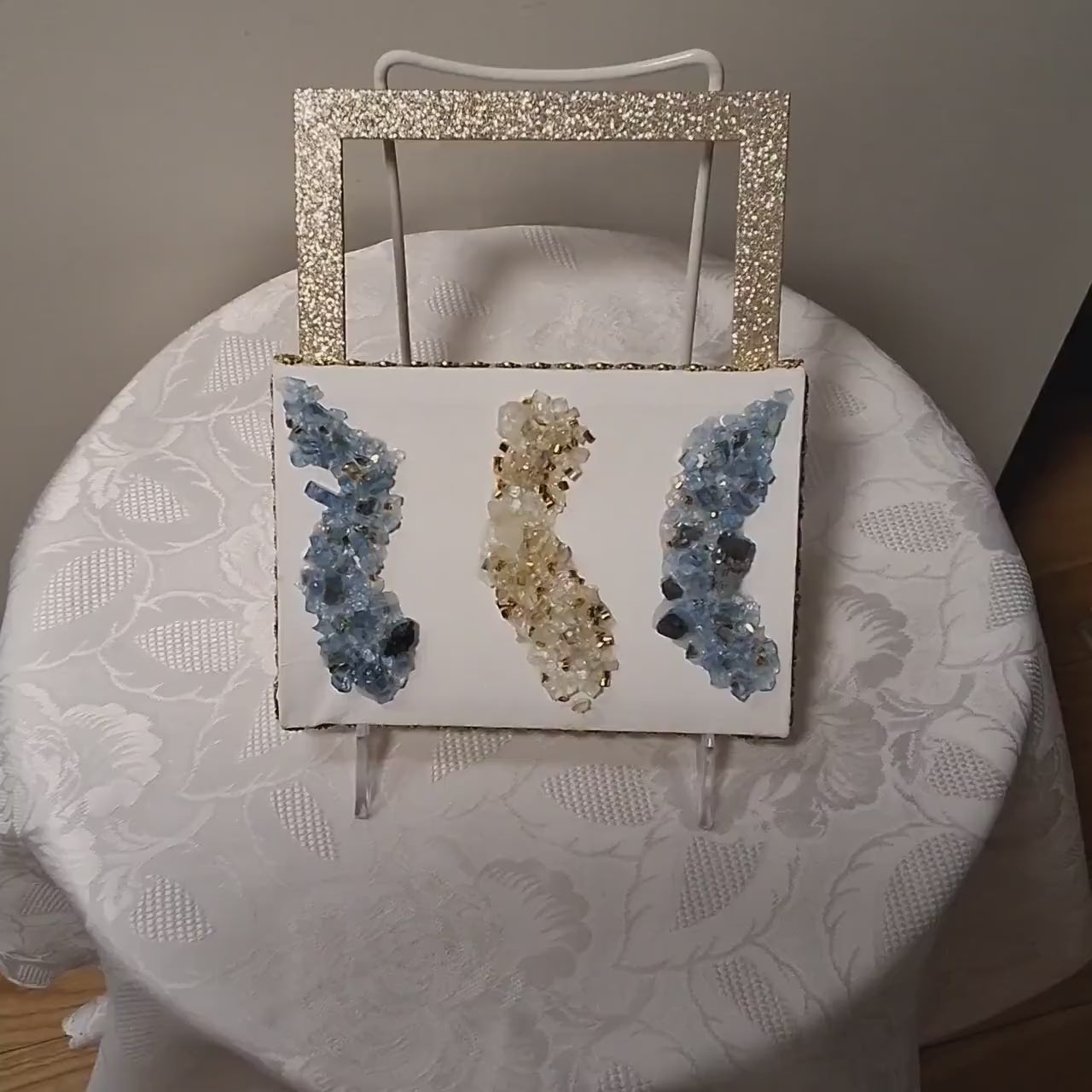 Hand-Designed 3D Crystallized Artwork: Blue & Gold Decor. Size
