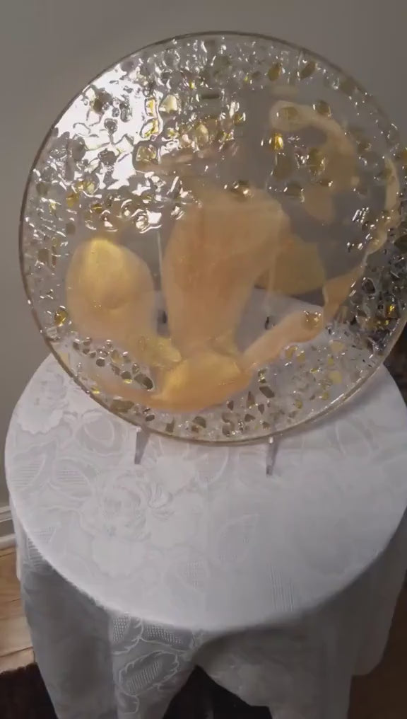 3D Resin Tray, Golden Peach with Gold Crystals, Elegant Home Decor