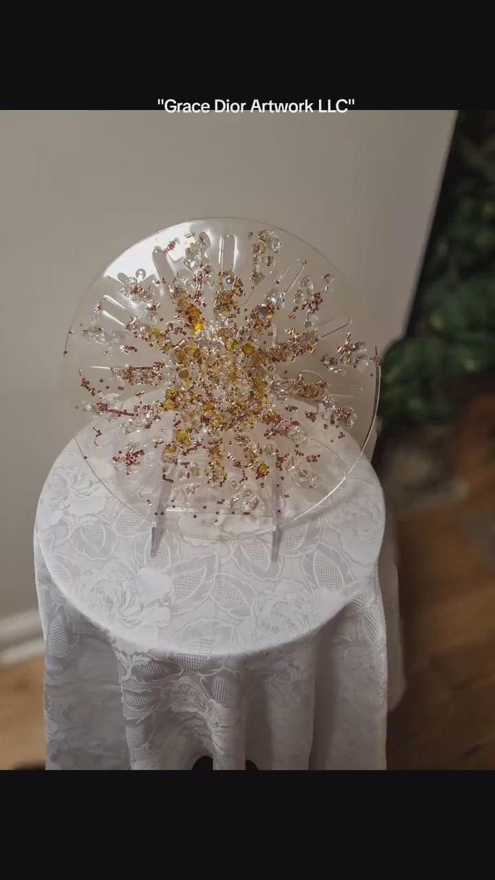 Hand-Designed Amber Crystal Home Decor, 3D Hanging Artwork (12x12)