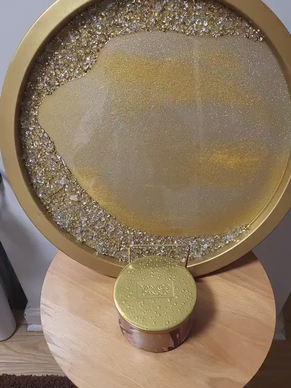 Gold Accent Table with Resin and Crystals, Decorative Display Decor
