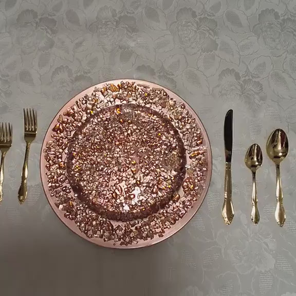 Resin 3D Charger Plates, Rose Crystal Elegant Decor (Set of 2)