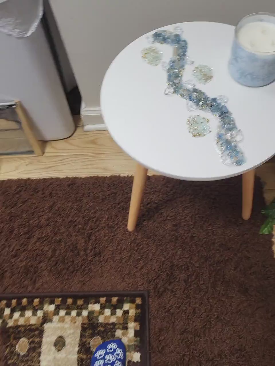 3D Crystallized Artwork Table: Blue & Aqua Green Accent Decor