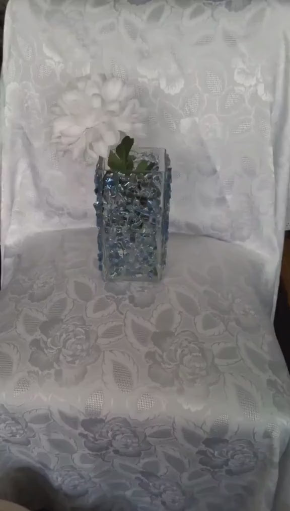 Blue Crystallized Glass Vase, Square Glam Decor