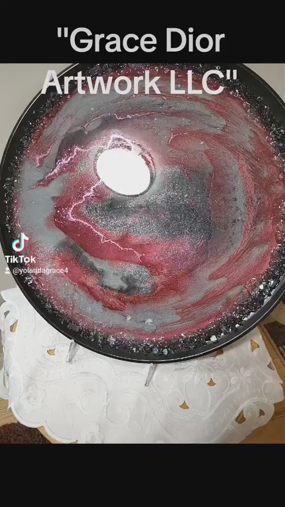Crimson Red Resin Tray with Crystals, 3D Artwork Design